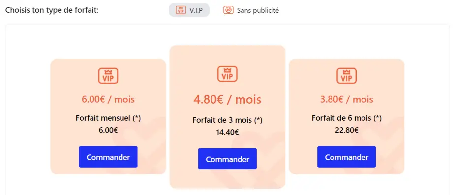 options dabonnement disponibles sur Celibataires Du Web